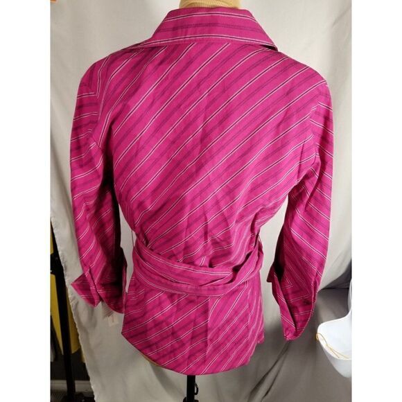 Croft & Barrow Women's size Small, wrap front, Fuscia with Black Stripes, NWT - Picture 2 of 9